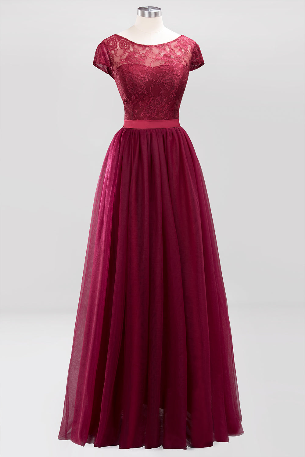Elegant Lace Cap Sleeves Burgundy Bridesmaid dresses Affordable - Fashionpara