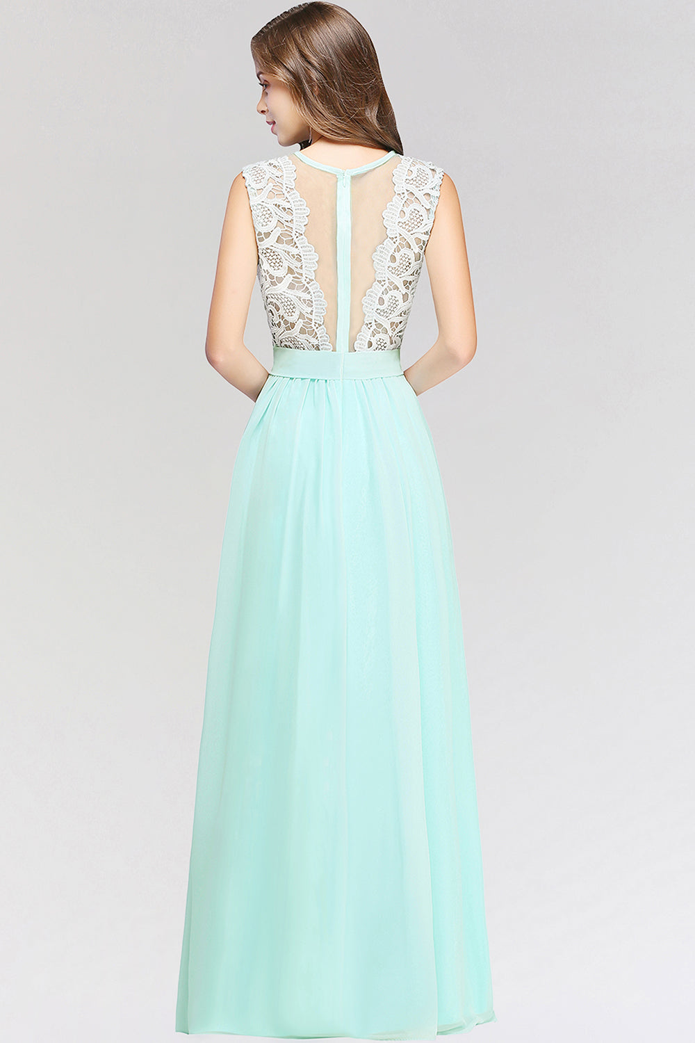 Elegant Lace Jewel Sleeveless Chiffon Bridesmaid dresses Affordable - Fashionpara