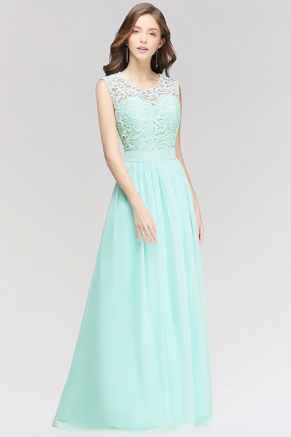 Elegant Lace Jewel Sleeveless Chiffon Bridesmaid dresses Affordable - Fashionpara