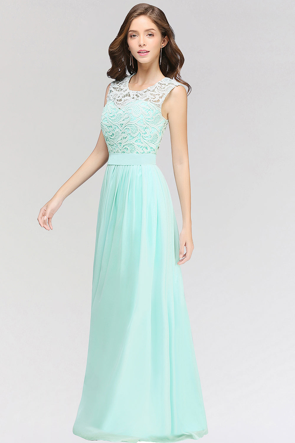 Elegant Lace Jewel Sleeveless Chiffon Bridesmaid dresses Affordable - Fashionpara