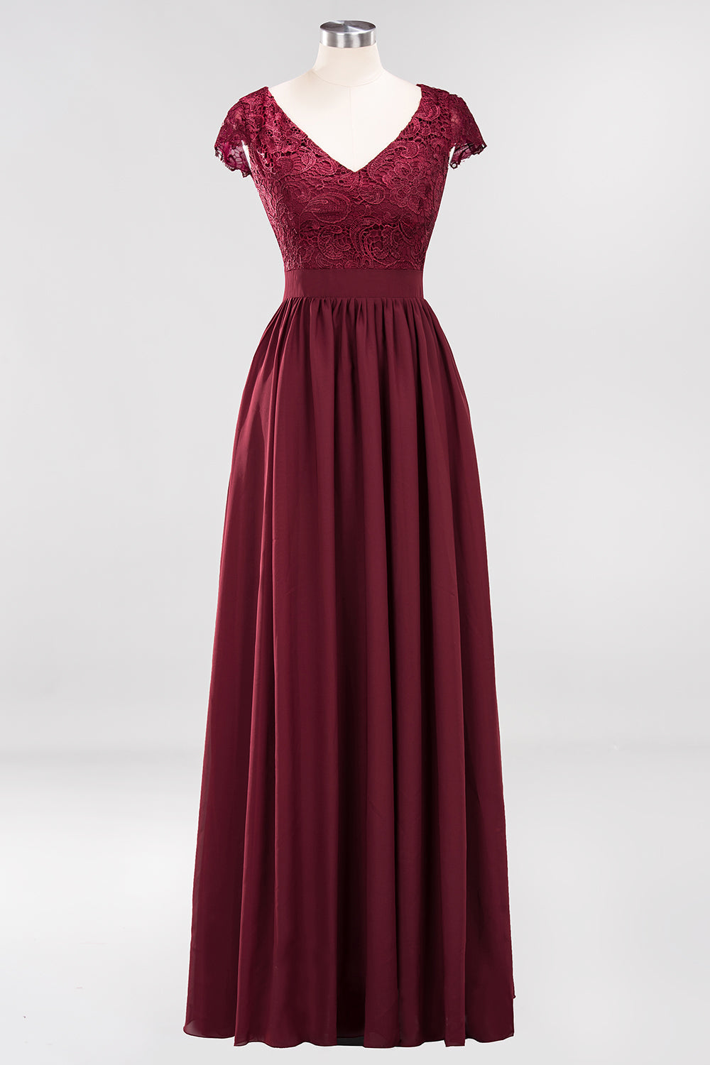Elegant Lace Open-Back Long Burgundy Bridesmaid dresses - Fashionpara