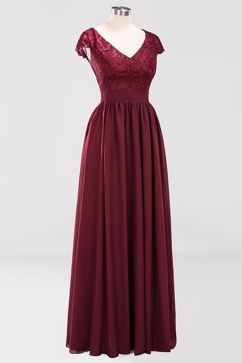 Elegant Lace Open-Back Long Burgundy Bridesmaid dresses - Fashionpara
