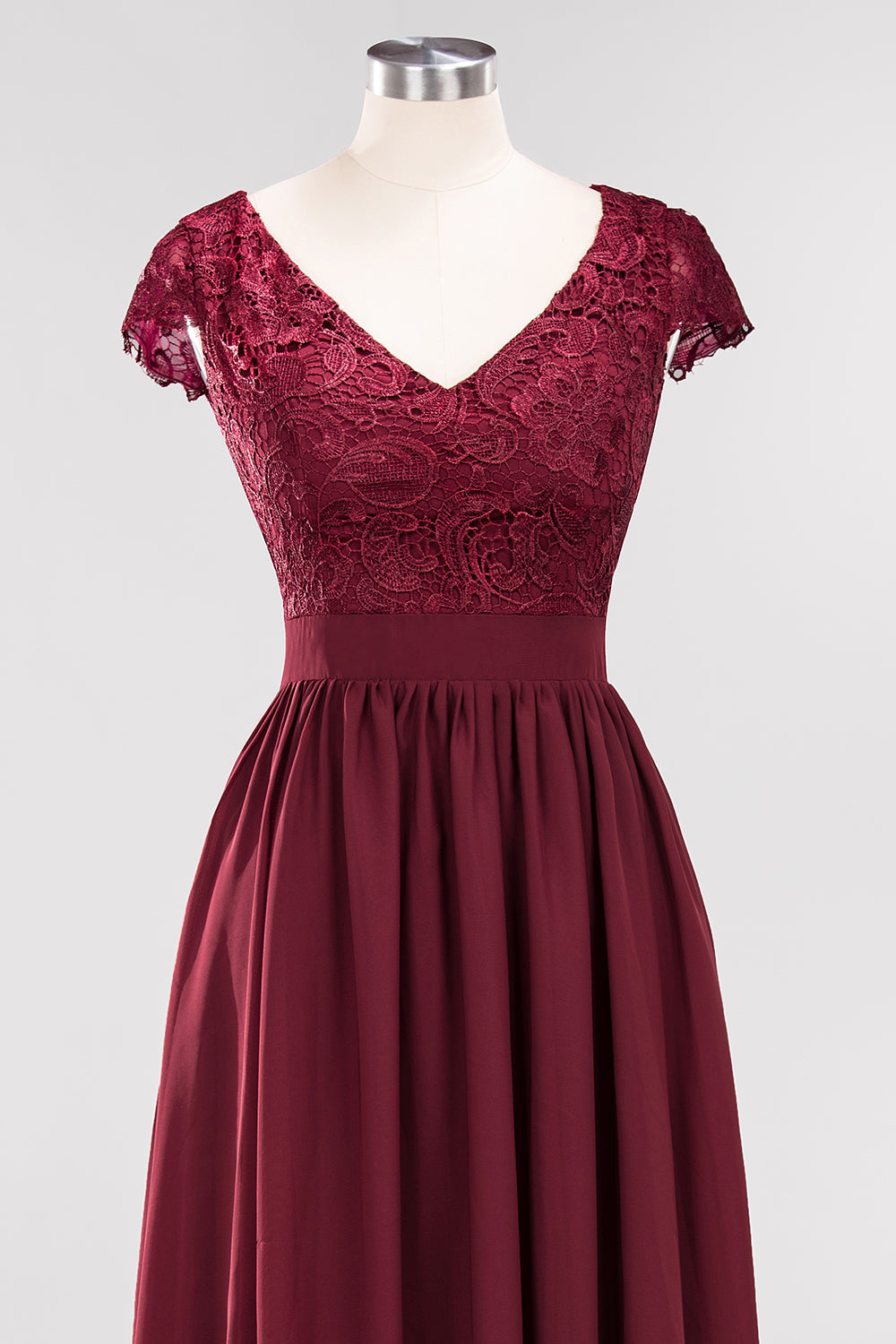 Elegant Lace Open-Back Long Burgundy Bridesmaid dresses - Fashionpara
