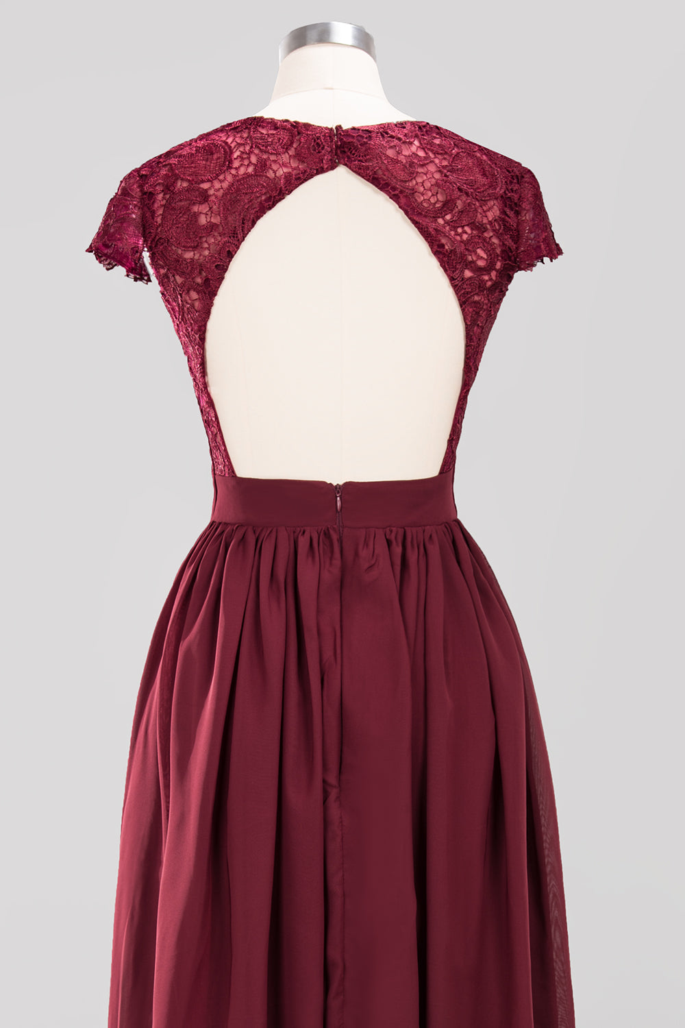 Elegant Lace Open-Back Long Burgundy Bridesmaid dresses - Fashionpara