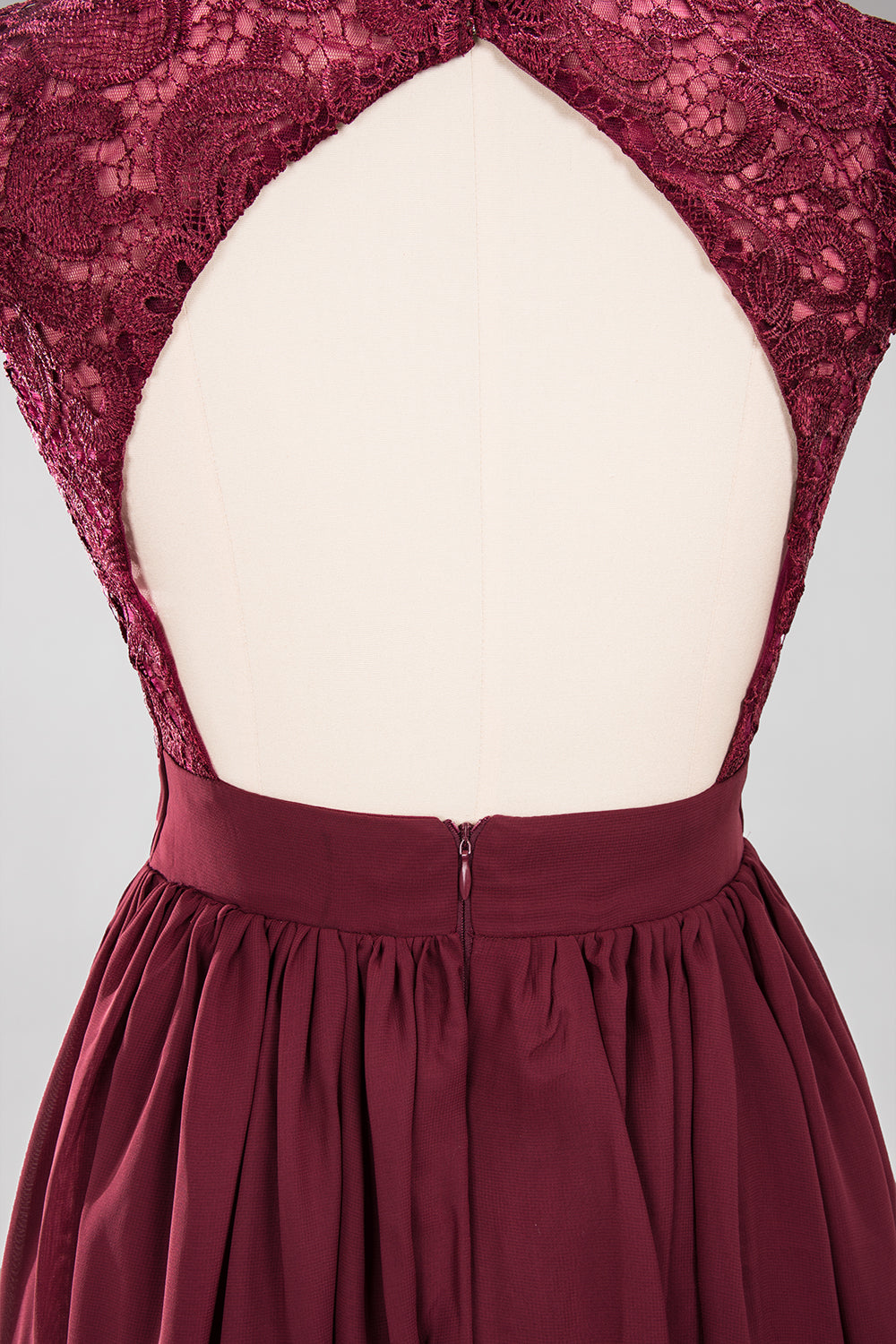 Elegant Lace Open-Back Long Burgundy Bridesmaid dresses - Fashionpara