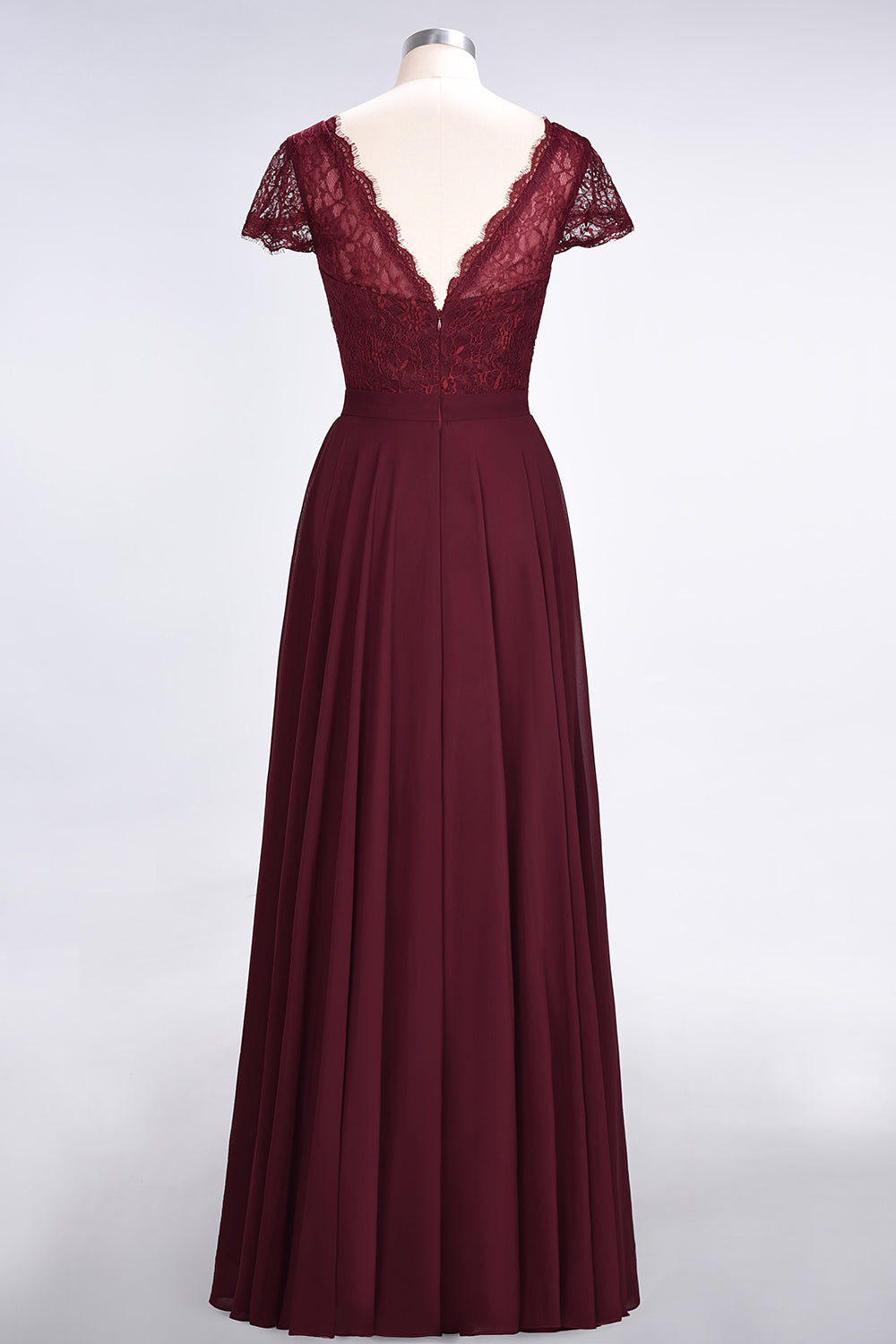 Elegant Lace V-Neck Burgundy Bridesmaid Dresses with Cap Sleeves - Fashionpara