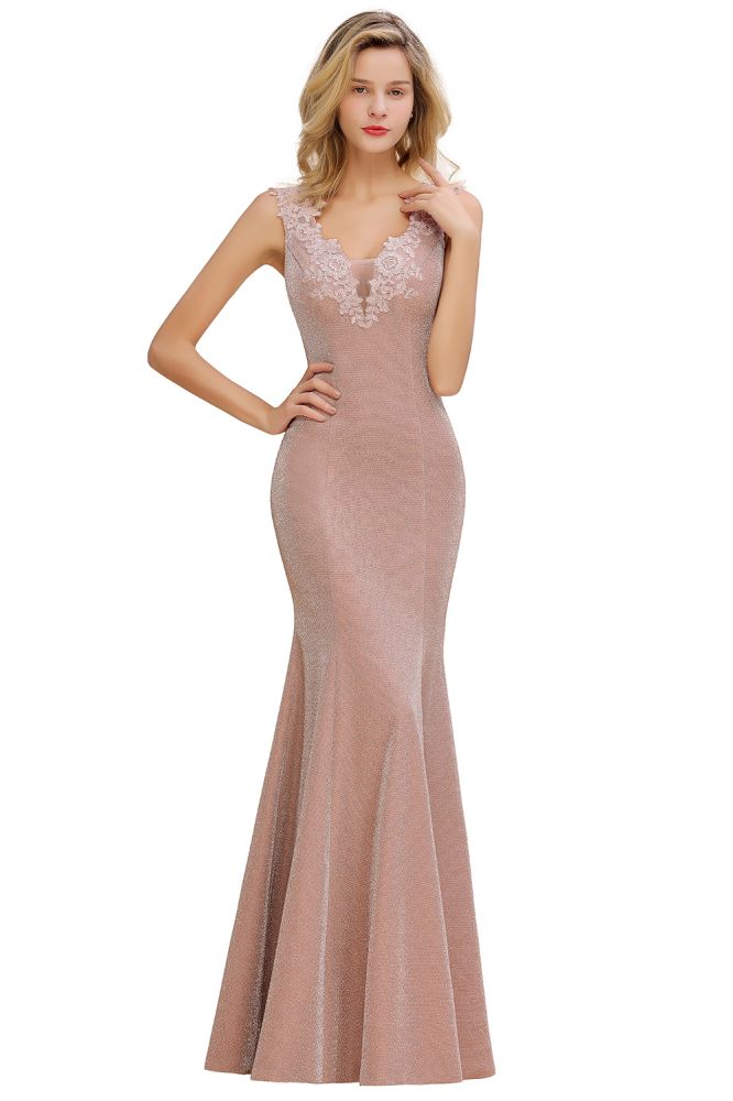 Elegant Mermaid Evening Party Dress Sleeveless V-neck Silk Slim Prom Gown
