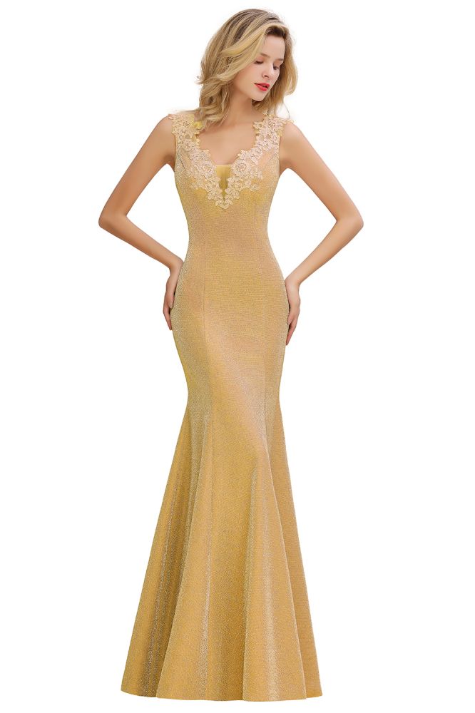 Elegant Mermaid Evening Party Dress Sleeveless V-neck Silk Slim Prom Gown