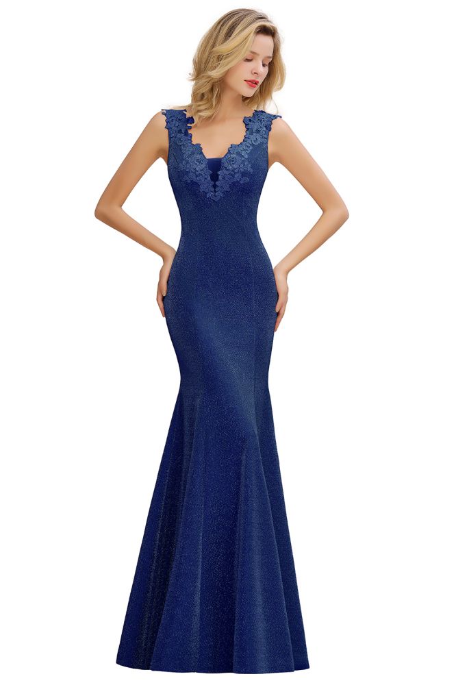 Elegant Mermaid Evening Party Dress Sleeveless V-neck Silk Slim Prom Gown