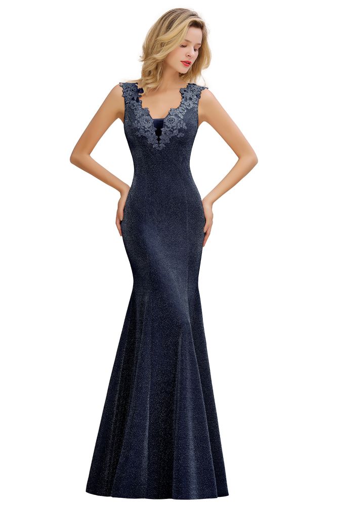 Elegant Mermaid Evening Party Dress Sleeveless V-neck Silk Slim Prom Gown