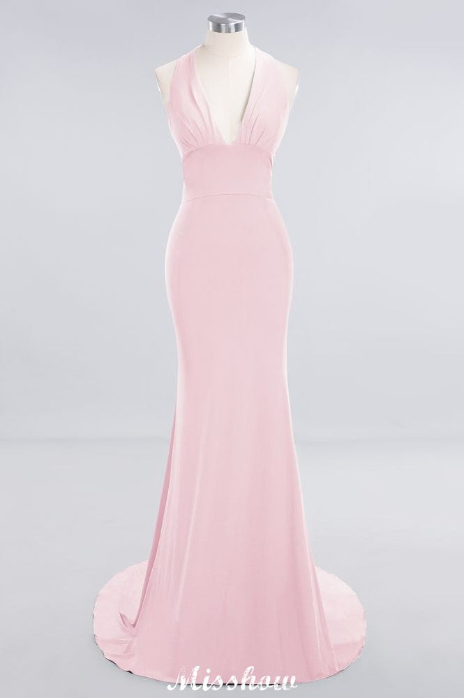Elegant Mermaid Halter Evening Dress Simple Sleeveless Floor Length Party Gown