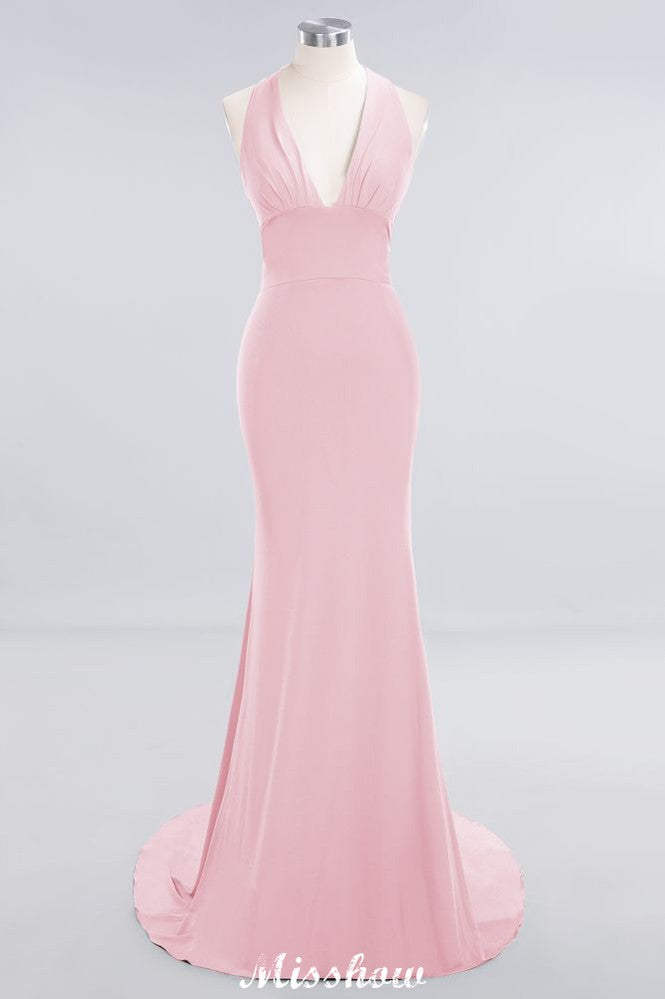 Elegant Mermaid Halter Evening Dress Simple Sleeveless Floor Length Party Gown