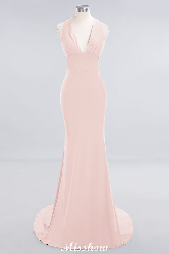 Elegant Mermaid Halter Evening Dress Simple Sleeveless Floor Length Party Gown