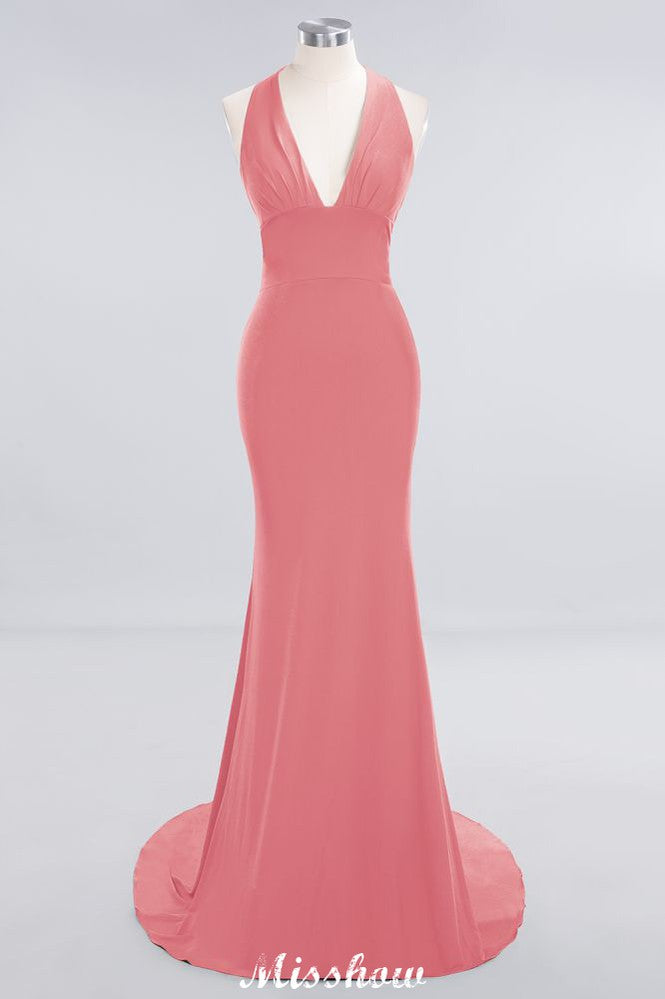 Elegant Mermaid Halter Evening Dress Simple Sleeveless Floor Length Party Gown