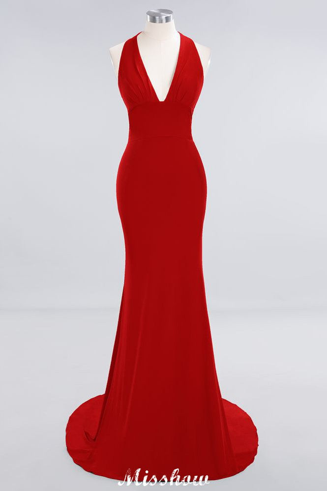 Elegant Mermaid Halter Evening Dress Simple Sleeveless Floor Length Party Gown