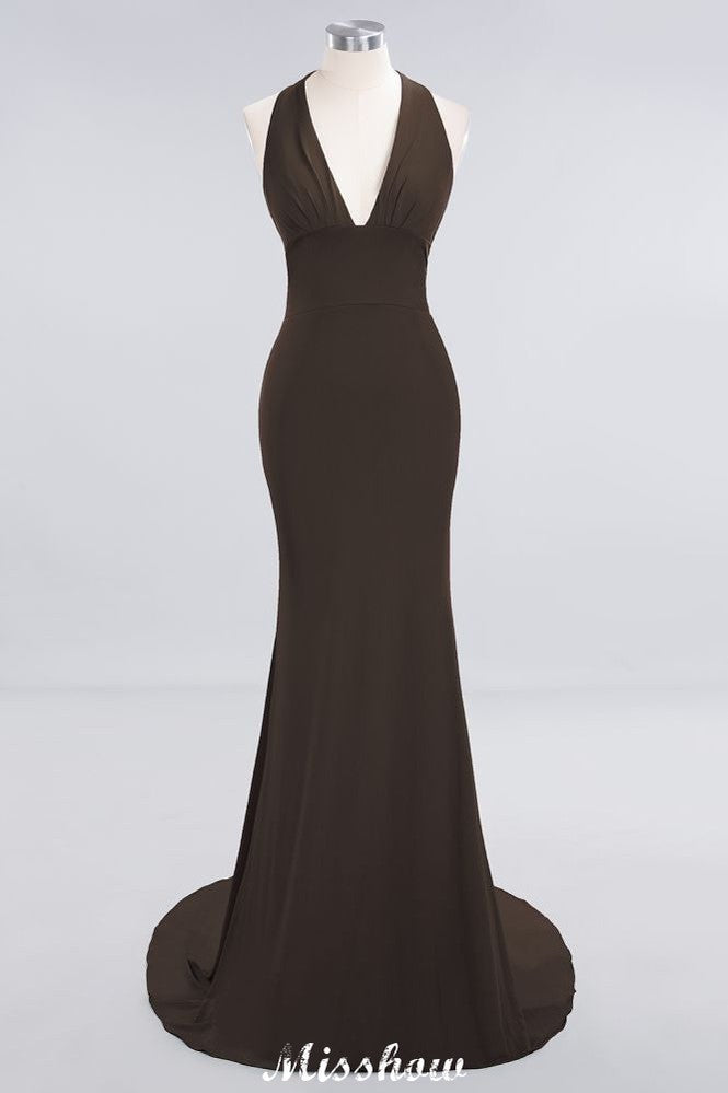 Elegant Mermaid Halter Evening Dress Simple Sleeveless Floor Length Party Gown