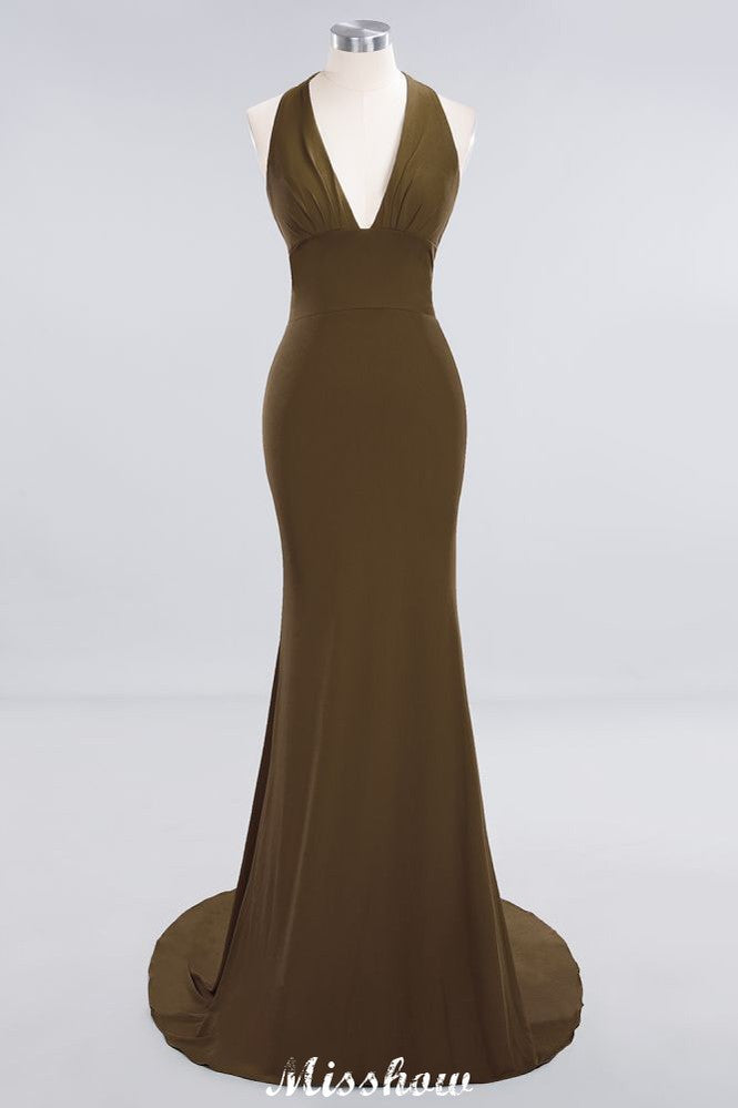 Elegant Mermaid Halter Evening Dress Simple Sleeveless Floor Length Party Gown