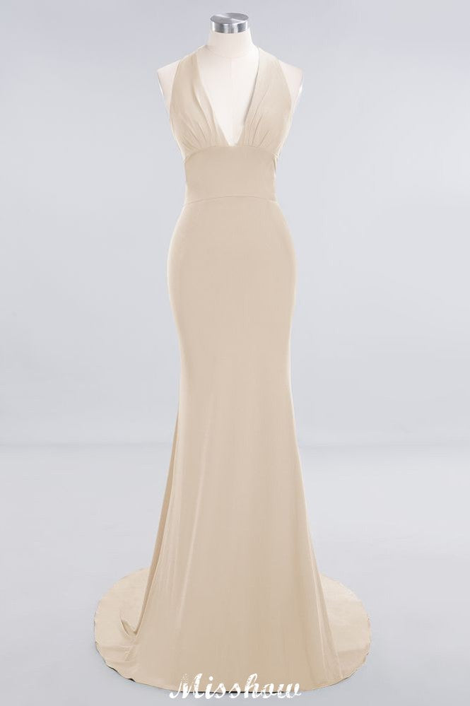 Elegant Mermaid Halter Evening Dress Simple Sleeveless Floor Length Party Gown