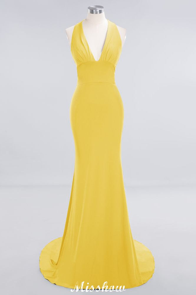 Elegant Mermaid Halter Evening Dress Simple Sleeveless Floor Length Party Gown
