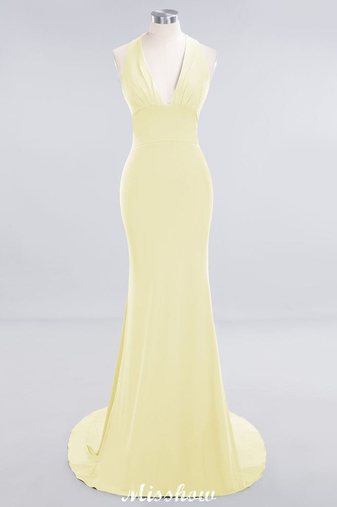 Elegant Mermaid Halter Evening Dress Simple Sleeveless Floor Length Party Gown
