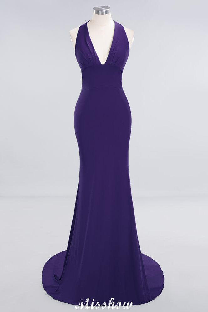 Elegant Mermaid Halter Evening Dress Simple Sleeveless Floor Length Party Gown
