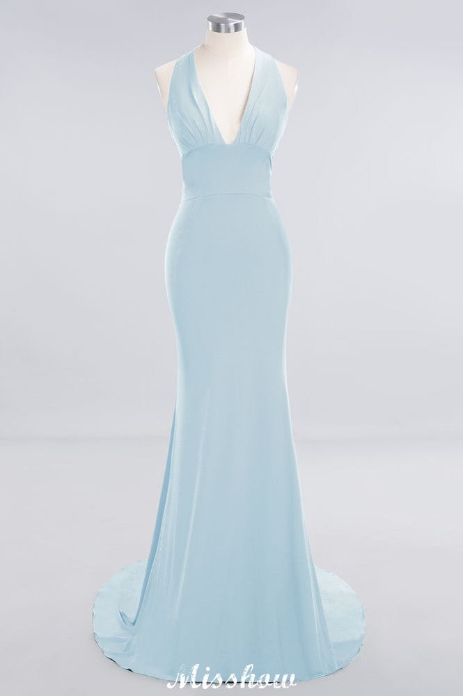 Elegant Mermaid Halter Evening Dress Simple Sleeveless Floor Length Party Gown