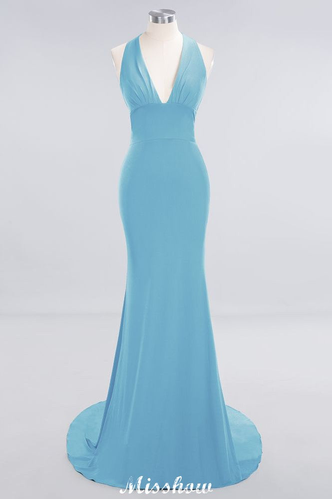 Elegant Mermaid Halter Evening Dress Simple Sleeveless Floor Length Party Gown