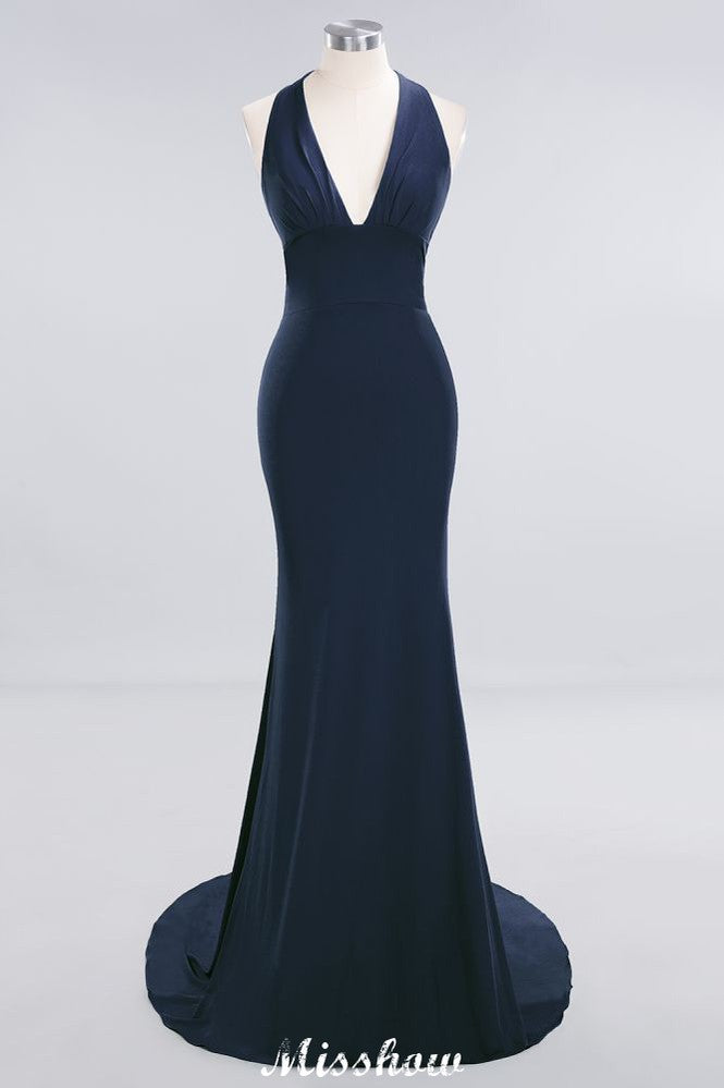 Elegant Mermaid Halter Evening Dress Simple Sleeveless Floor Length Party Gown