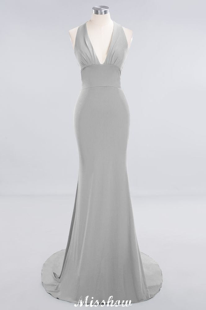 Elegant Mermaid Halter Evening Dress Simple Sleeveless Floor Length Party Gown