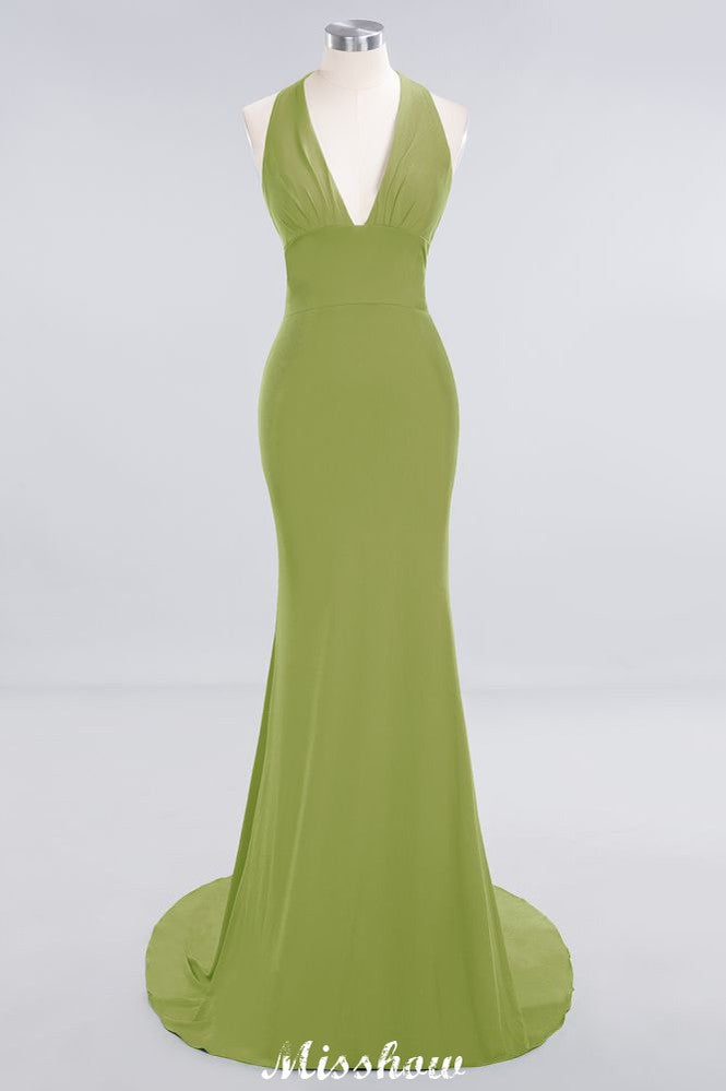 Elegant Mermaid Halter Evening Dress Simple Sleeveless Floor Length Party Gown