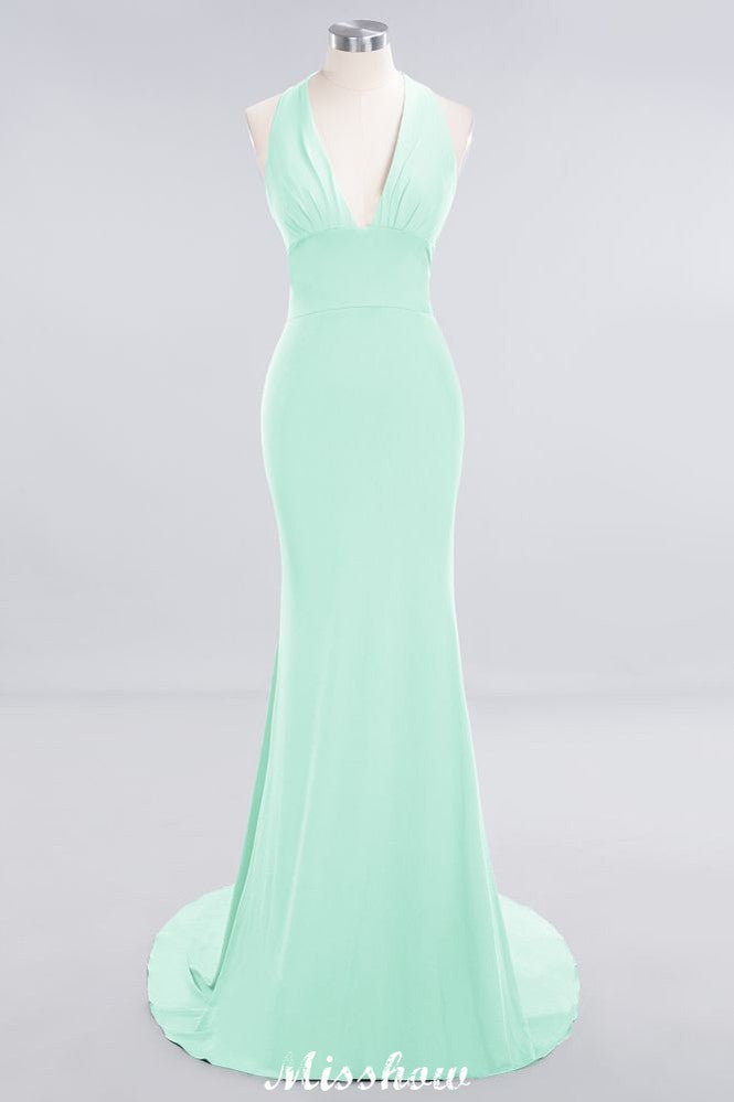 Elegant Mermaid Halter Evening Dress Simple Sleeveless Floor Length Party Gown