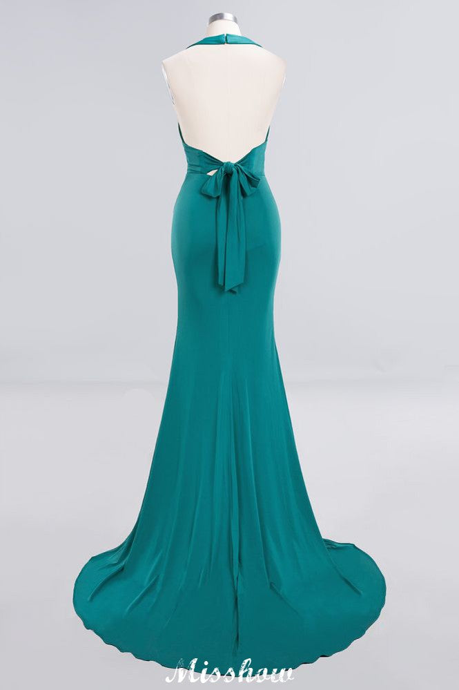 Elegant Mermaid Halter Evening Dress Simple Sleeveless Floor Length Party Gown