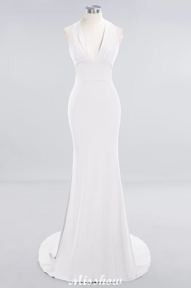 Elegant Mermaid Halter Evening Dress Simple Sleeveless Floor Length Party Gown
