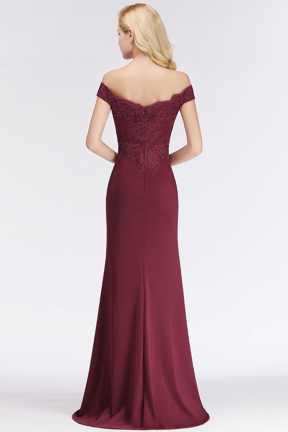 Elegant Mermaid Off-the-Shoulder Burgundy Bridesmaid dresses with Lace - Fashionpara