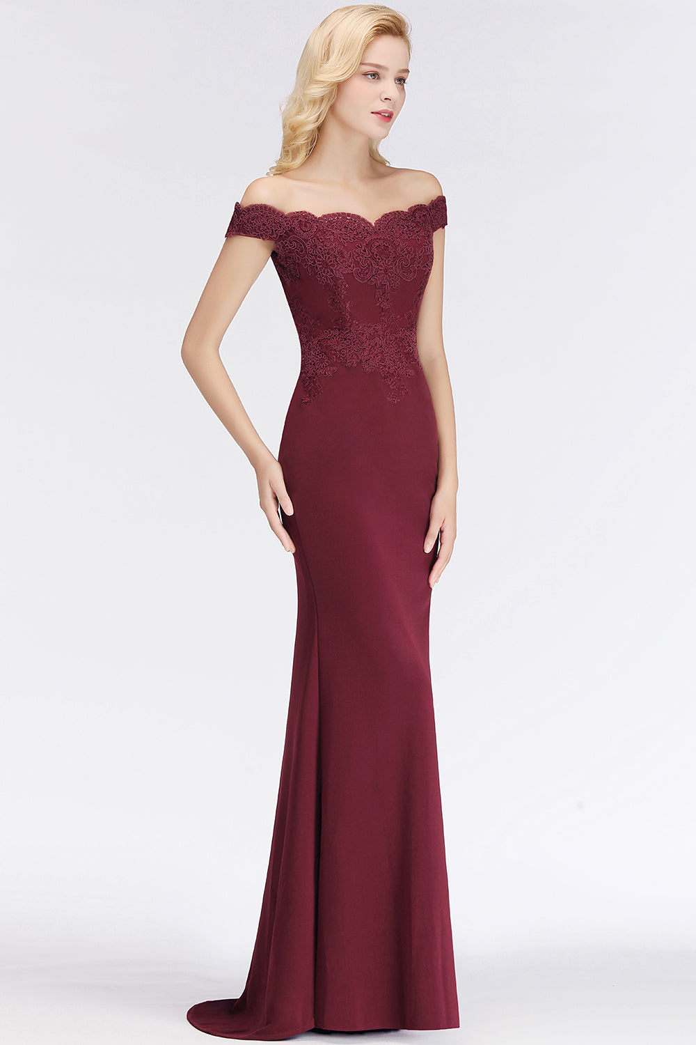 Elegant Mermaid Off-the-Shoulder Burgundy Bridesmaid dresses with Lace - Fashionpara