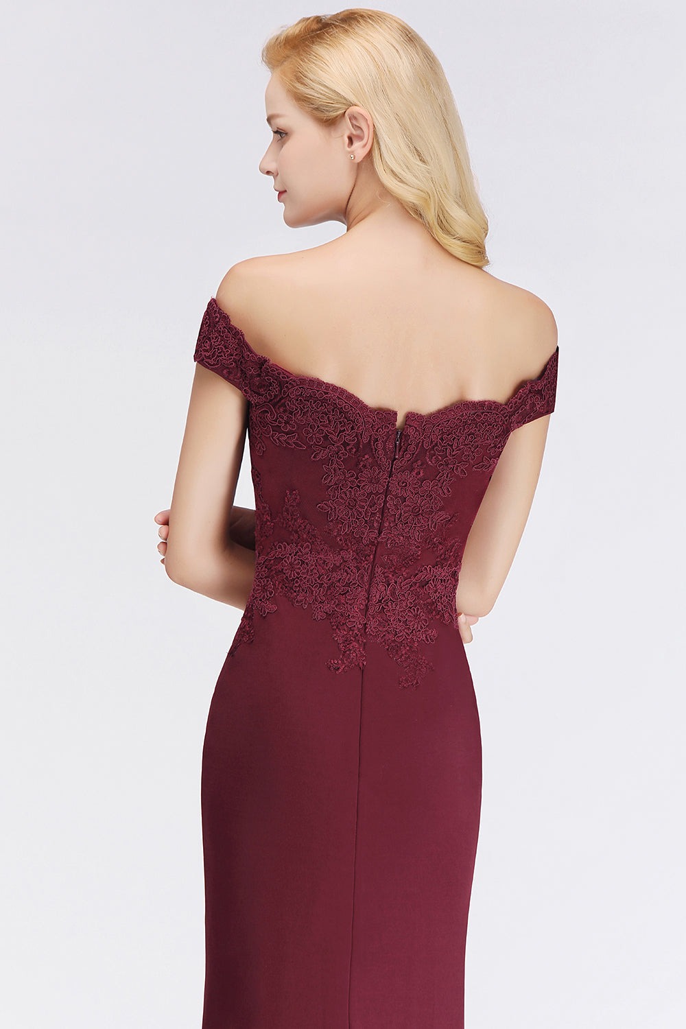 Elegant Mermaid Off-the-Shoulder Burgundy Bridesmaid dresses with Lace - Fashionpara