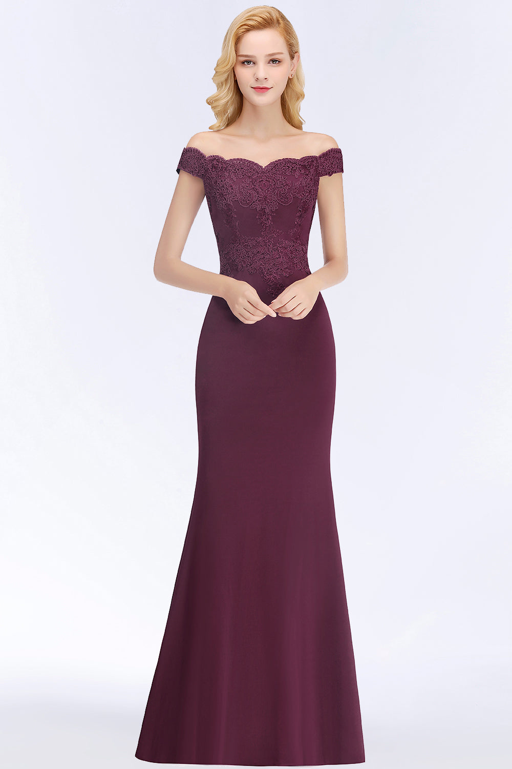 Elegant Mermaid Off-the-Shoulder Burgundy Bridesmaid dresses with Lace - Fashionpara