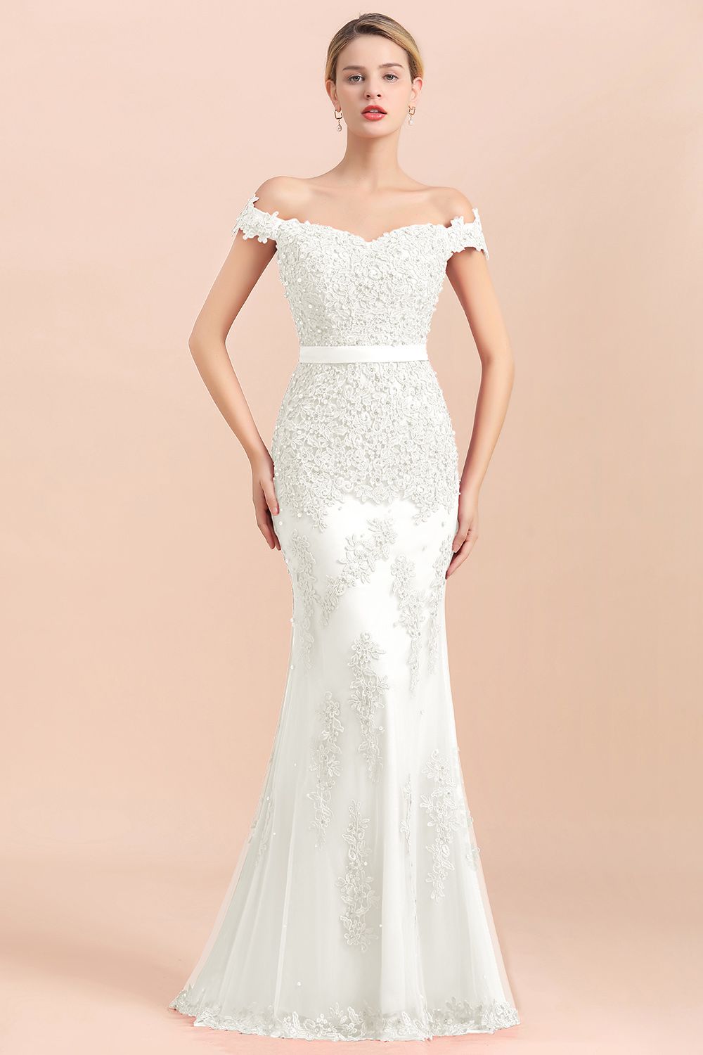 Elegant Mermaid Off the Shoulder Red Lace Appliques Bridesmaid dresses - Fashionpara