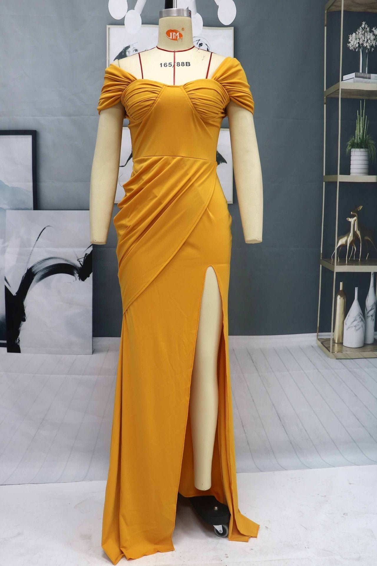 Elegant Off-the-Shoulder Mermaid Evening Dress Long Slit - Fashionpara
