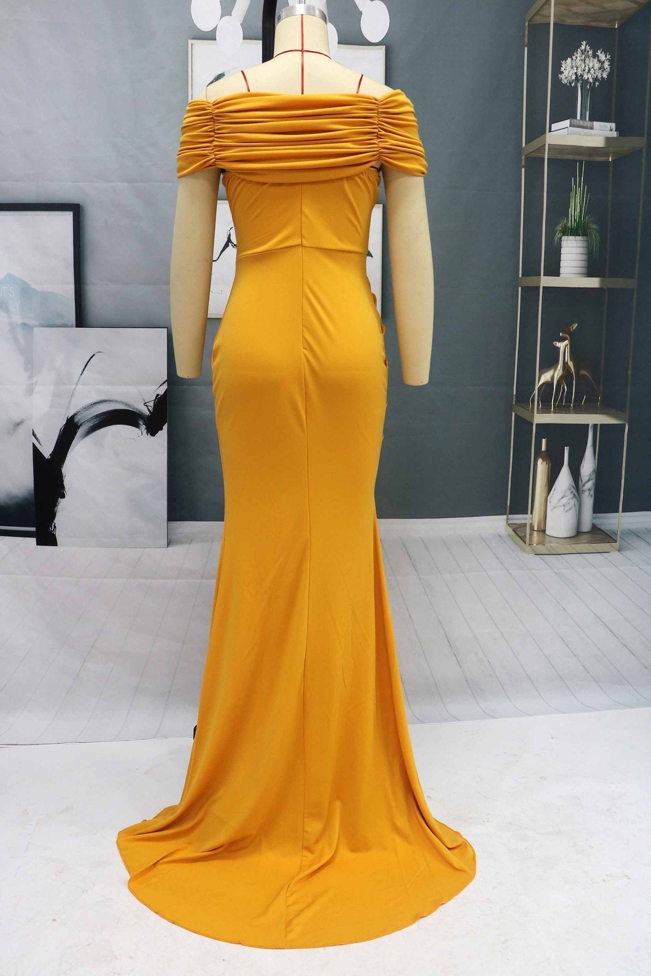 Elegant Off-the-Shoulder Mermaid Evening Dress Long Slit - Fashionpara