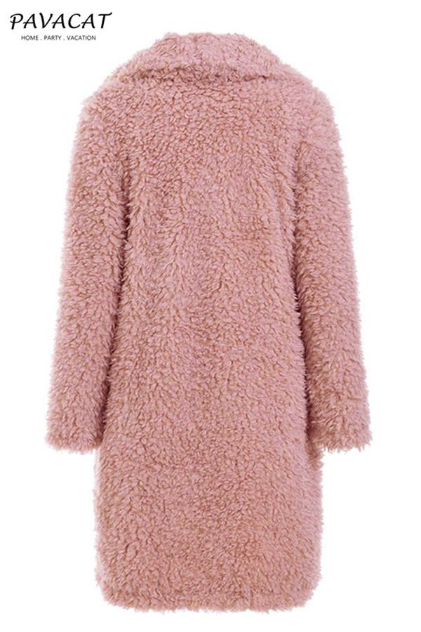 Chic Pink Long Faux Fur Coat for Elegant Winter Style