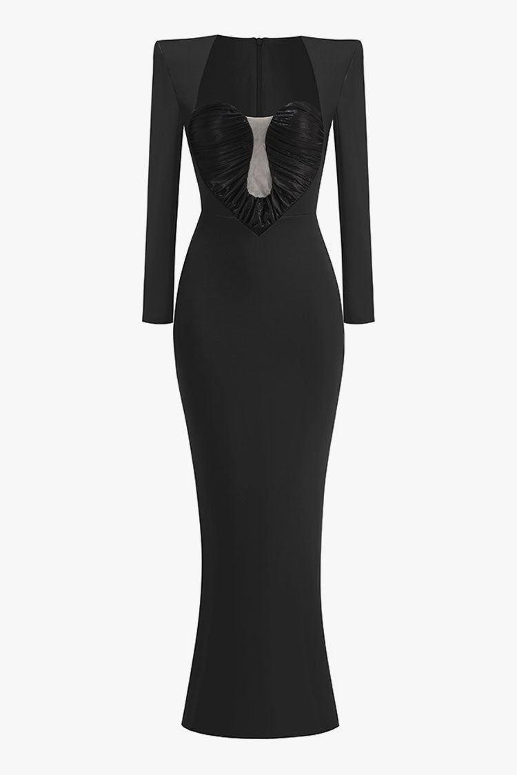 Elegant Pleated Sweetheart Shoulder Pad Bodycon Evening Maxi Dress - Fashionpara