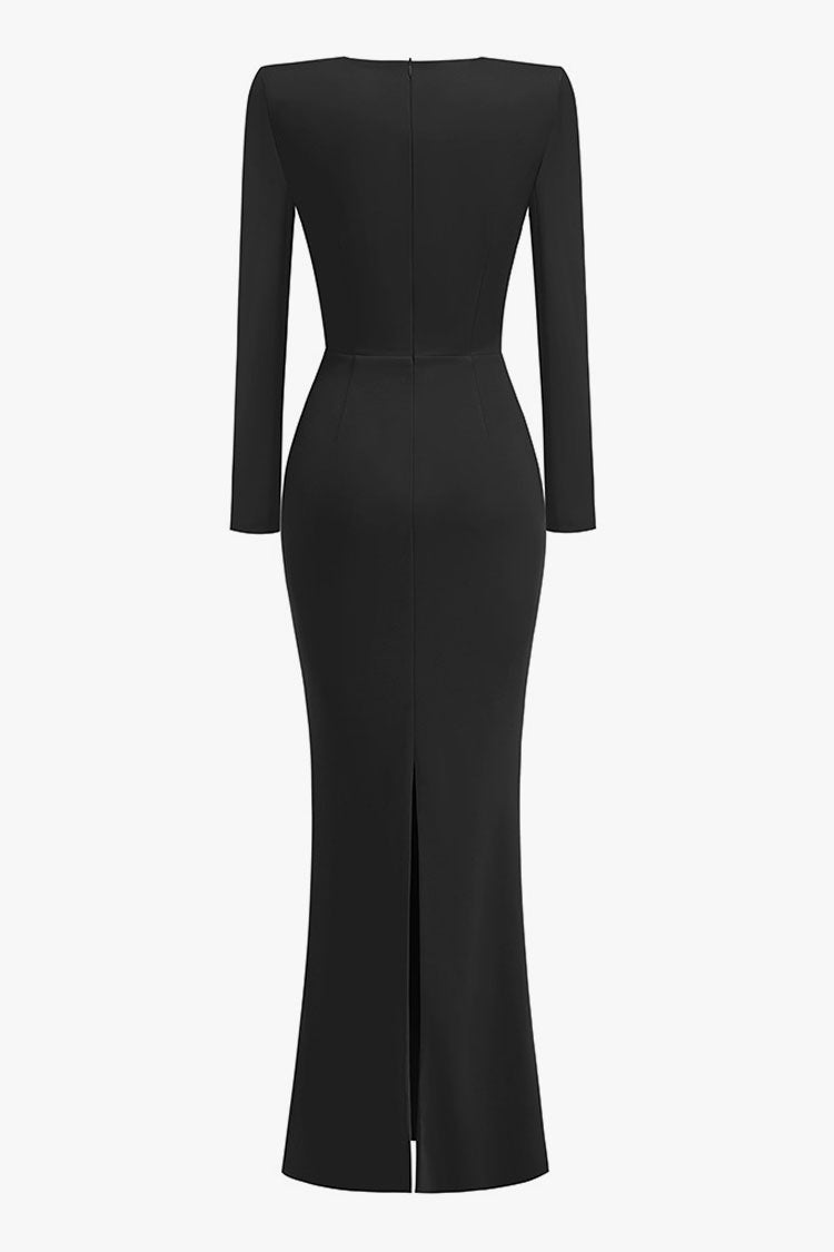 Elegant Pleated Sweetheart Shoulder Pad Bodycon Evening Maxi Dress - Fashionpara