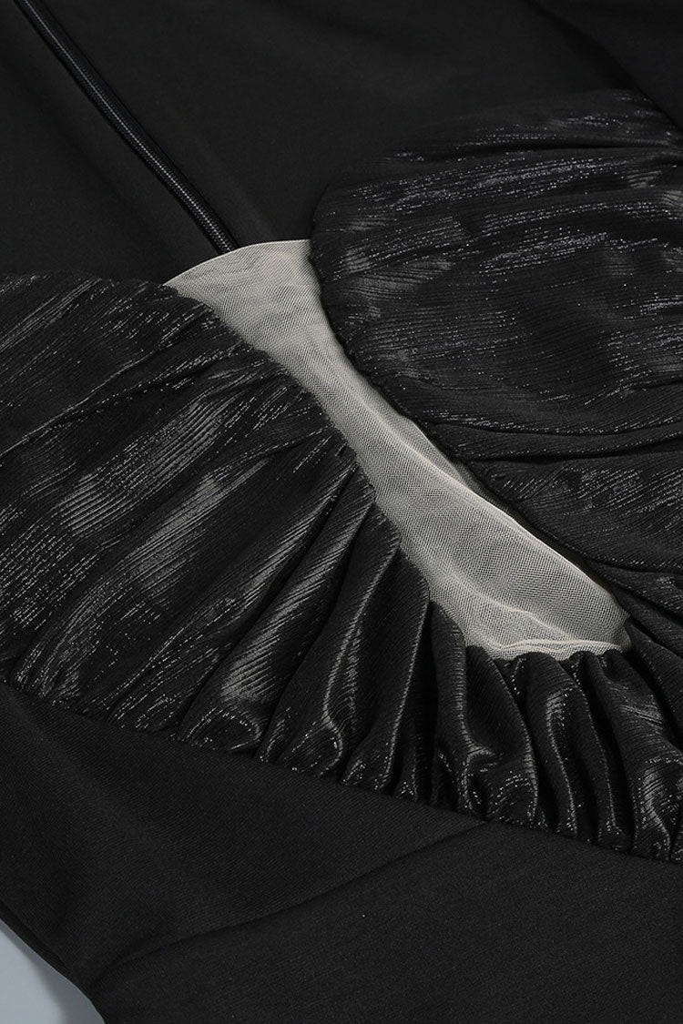 Elegant Pleated Sweetheart Shoulder Pad Bodycon Evening Maxi Dress - Fashionpara