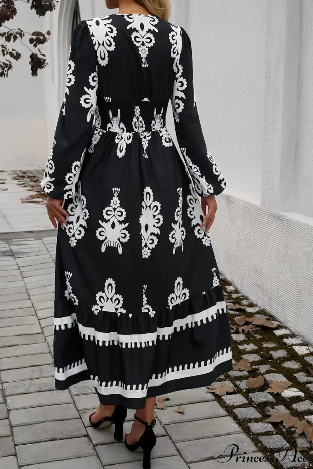 Elegant Printed V-neck A-line Boho Dress