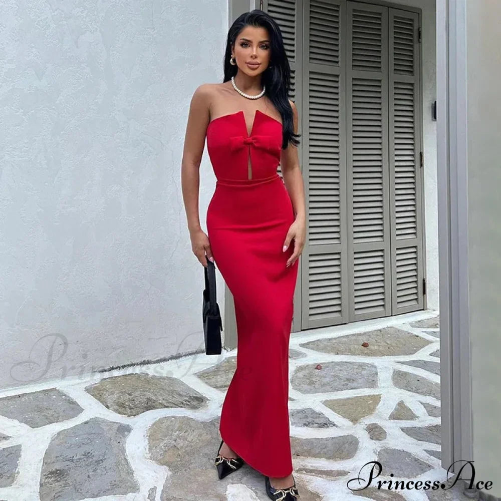 Elegant Red Maxi Dress For Christmas Party Streetwear / S Dresses-L