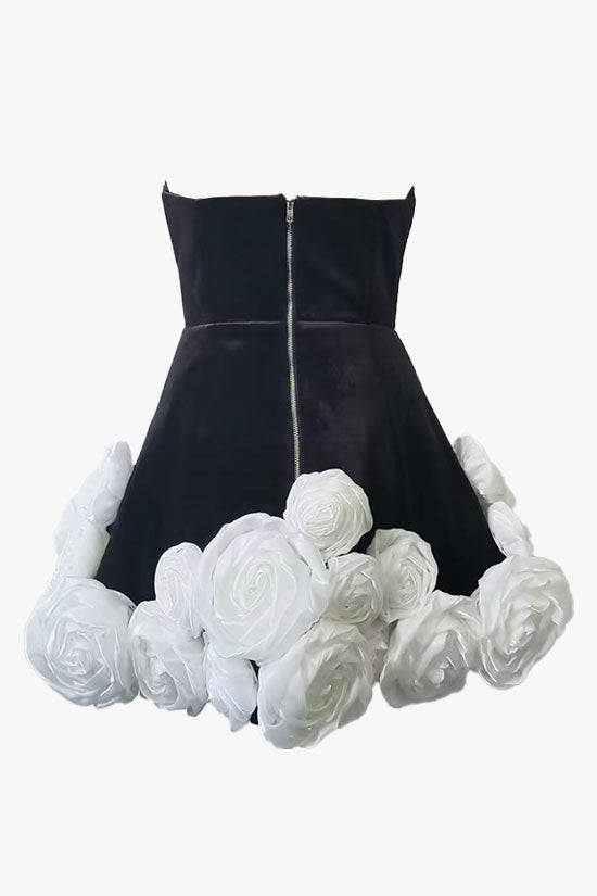 Elegant Rosette Embellished Strapless Corset Velvet A Line Party Mini Dress - Fashionpara