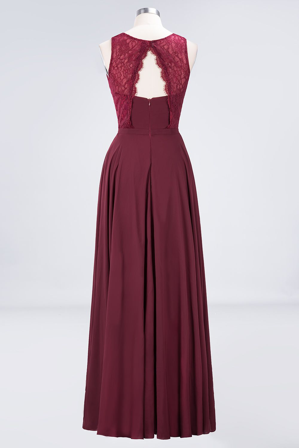 Elegant Roud Neckline Sleeveless Burgundy Lace Bridesmaid Dresses - Fashionpara