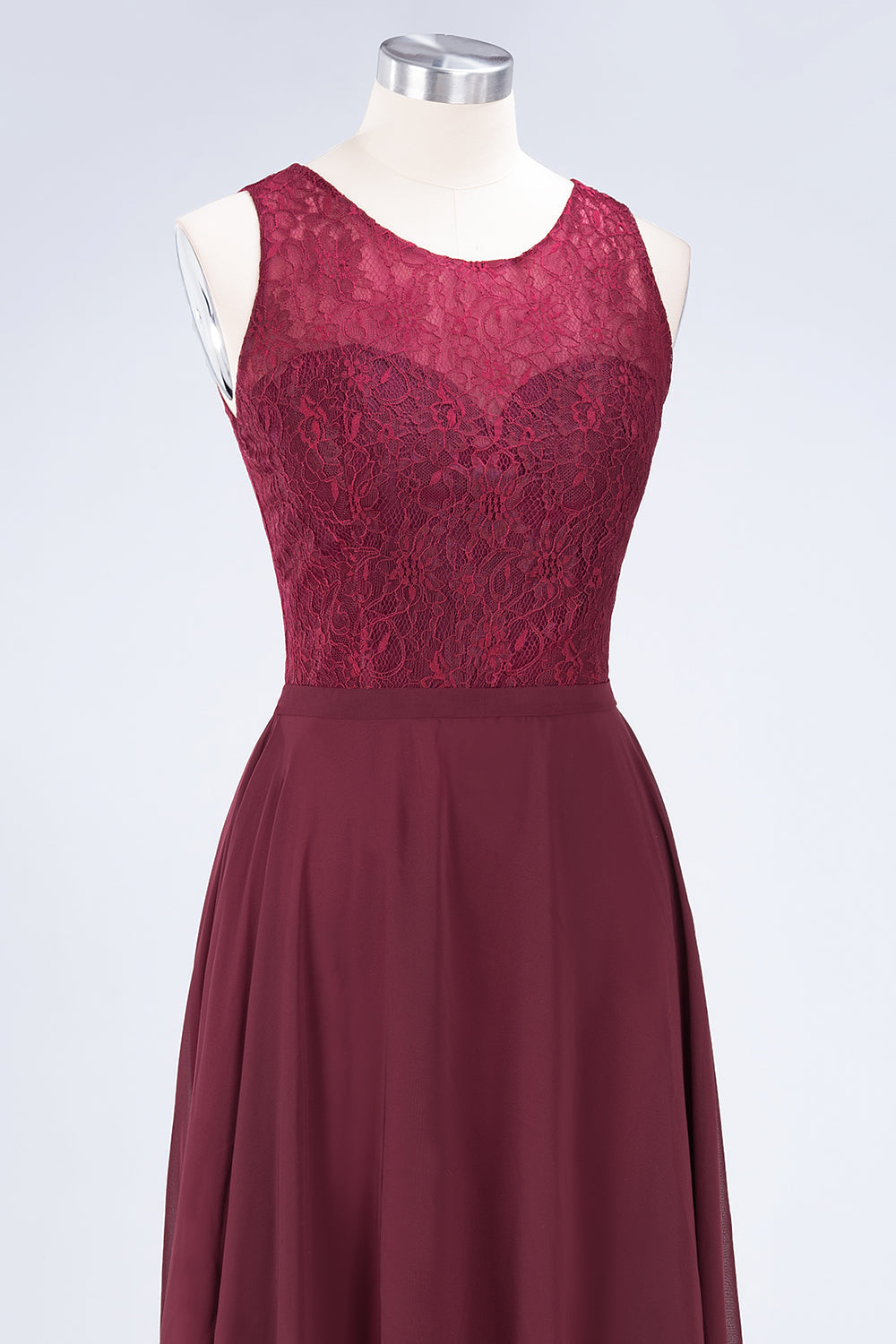 Elegant Roud Neckline Sleeveless Burgundy Lace Bridesmaid Dresses - Fashionpara