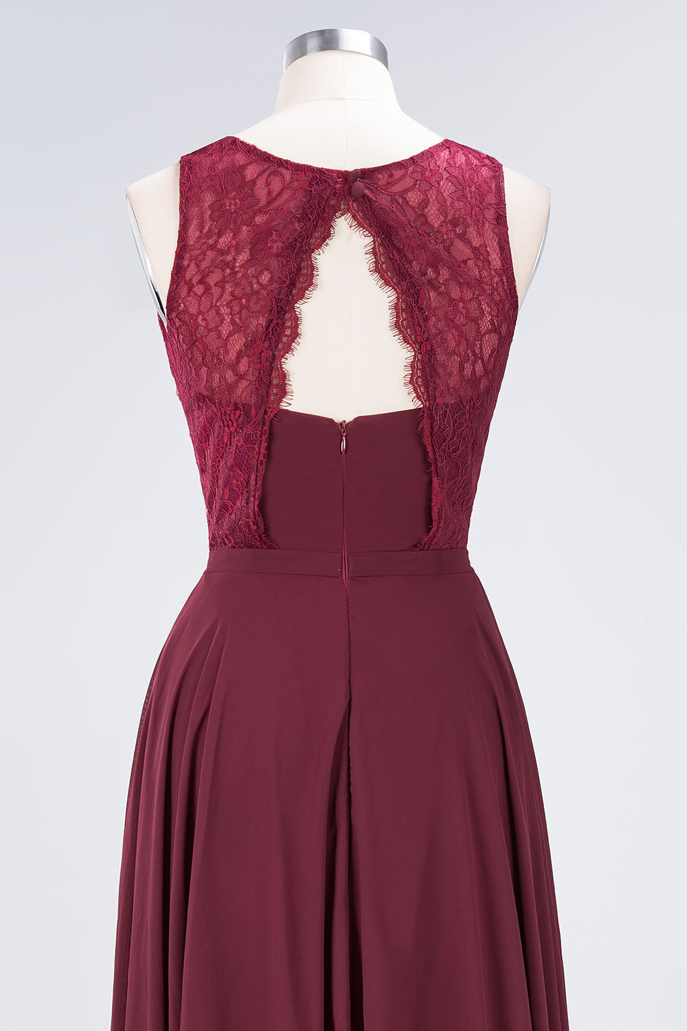 Elegant Roud Neckline Sleeveless Burgundy Lace Bridesmaid Dresses - Fashionpara